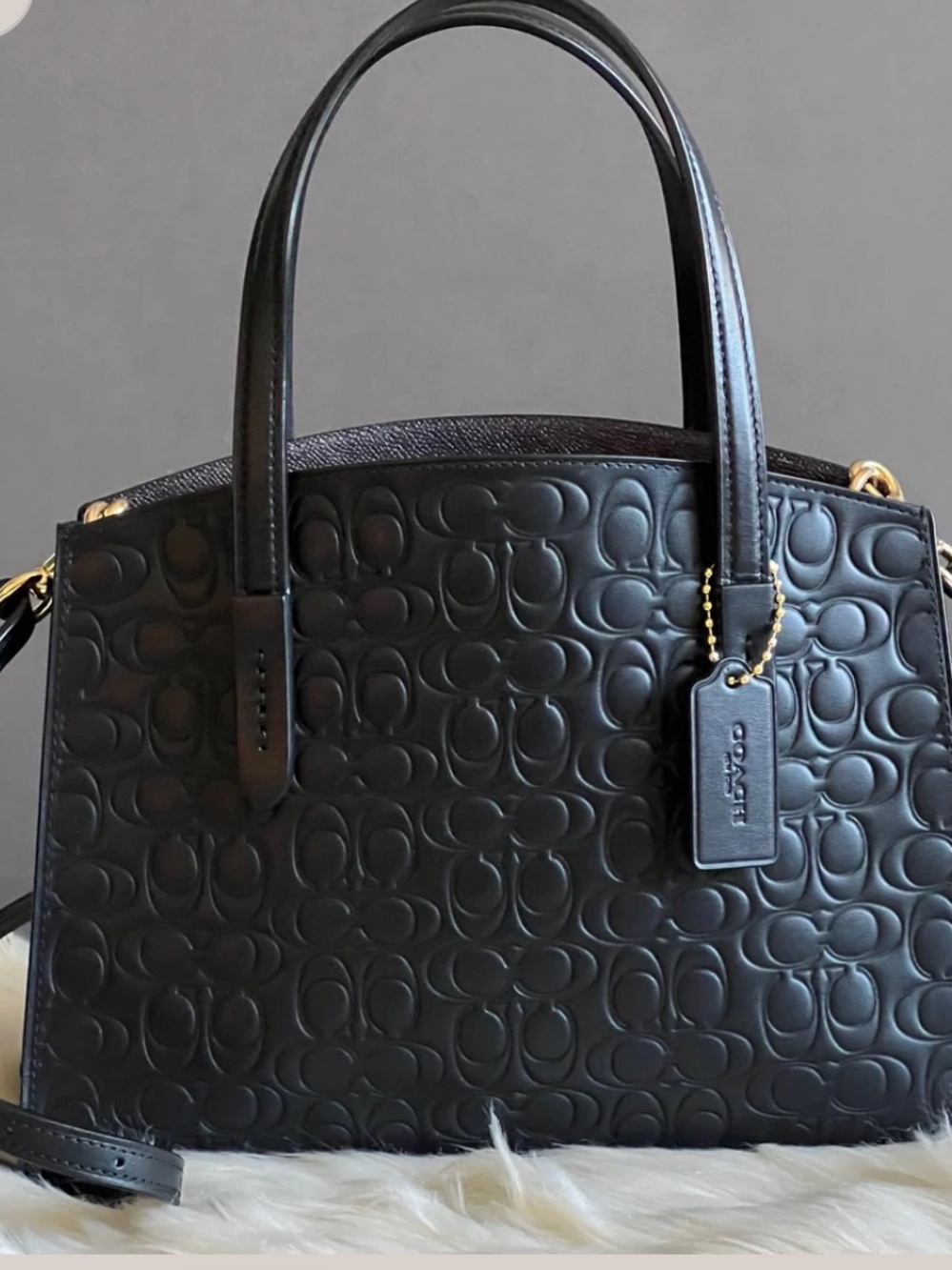 Coach Charlie Carryall 28 in Black Embossed Signature Leather - EUC
